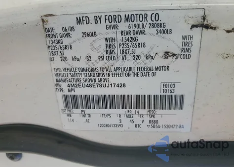 2008 Mercury Mountaineer Premier from USA, damaged, VIN 4M2EU48E78UJ17428